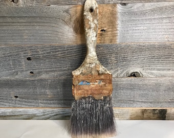 Vintage PAINTBRUSH Grungy- Used Primitive- Farmhouse Style Paint Brush Found Object- Recycle Upcycle- J28