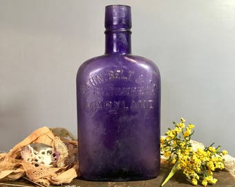 Antique PURPLE BOTTLE Baltimore, Maryland Cahn Belt & Co.- Antique Whiskey Bottle Amethyst Glass- R72
