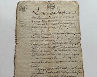 Écriture française ancienne avec timbre Royal Fluer de Lis 1817 Document avec main fantaisie - Papier éphémère de collection France