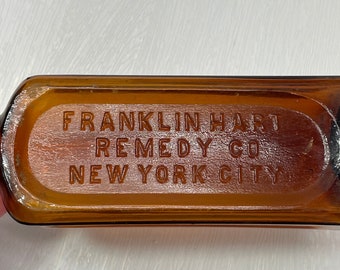 Medicine Bottle- Franklin Hart Remedy Co. New York City- Amber Brown Vintage Bottle Collectible Apothecary- Medical