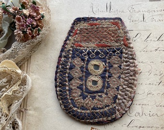 Vintage Embroidered Wallet Purse- Hand Stitched with Metallic Thread