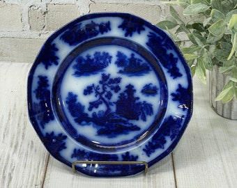 Antique Flow Blue Plate- Chapoo John Wedgwood 1800's English Ironstone- Blue and White