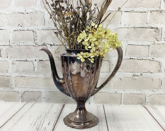 Vintage Silverplated Coffee Pot- Vase- Planter Chippendale with Spout- Hollowware Tea Pot