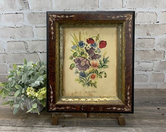 Botanical Flower Print in Hand Carved Wooden Frame Nature- Florals- Victorian