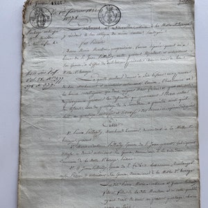 Antique French Handwritten Document: 1832 Legal Manuscript with Seals