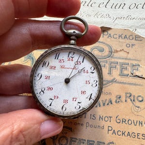 Antique French Pocket Watch- Chronomètre Dial with 24-Hour Markers, Non-Working