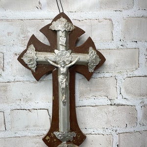 Vintage French Water Font,Crucifix Jesus on the Cross Holy Water Religious Benitier, Collectible from France