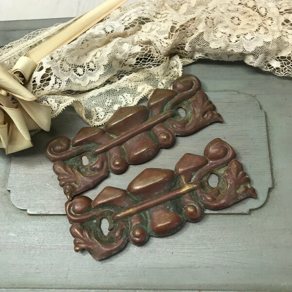 Vintage Furniture Hardware Pulls Metal Salvaged Drawer Pull Distressed Patina Altered Art Supply Dresser Hardware