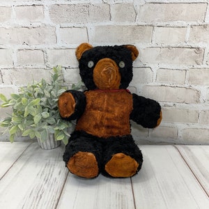 Vintage Teddy Bear Plush Animal- Stuffed- Vintage Nursery Decor- Button Eyes