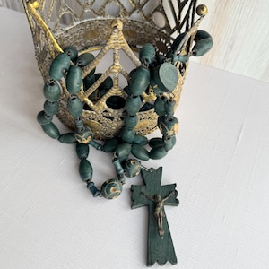 Large French Rosary with Carved Wooden Beads and Cross, Prayer Beads, Oversized