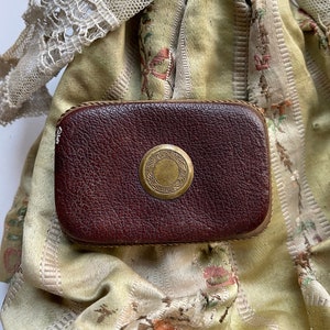 Monedero antiguo de cuero y latón - Brocante francés - Monedero antiguo - Billetera - Francia - Cierre a presión