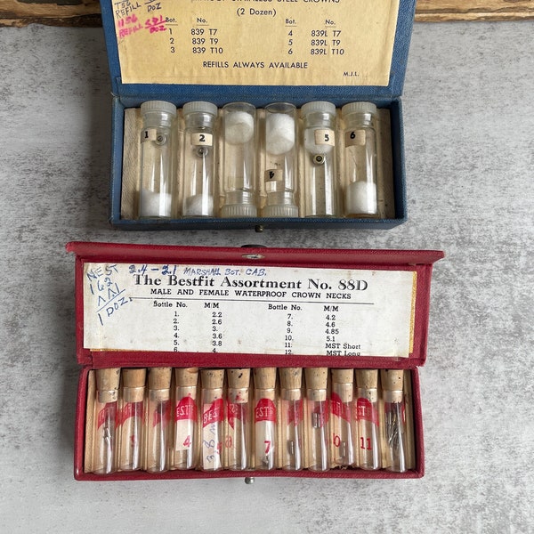 Vintage Watch Vials in Sets- Case of Glass Vials Horological- Watch Parts