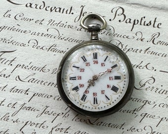 Antique Pocket Watch- French- Porcelain Face with Roman Numerals- Victorian- Decorative