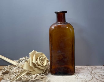 Antique Brown Glass Bottle Collectible- Primitive Decor Farmhouse Bottle- Medicine Bottle