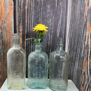 Antique Bottles Seafoam Green Glass, Vintage Bottle Lot, Instant Collection, Farmhouse Decorative Old Bottles