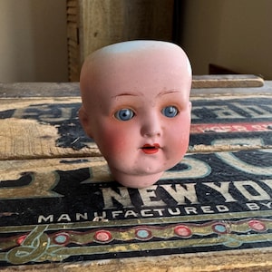 Antique German Bisque Doll Head with Sleepy Glass Eyes, Armand Marseille, Creepy Doll Part, Oddity Vintage Restoration Doll
