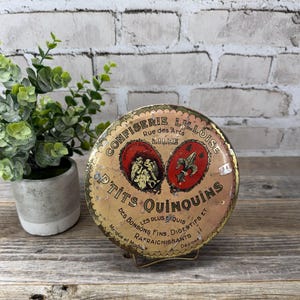 Antique French Candy Tin 1920&#39;s Pink Confectionery Advertising Box
