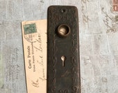 Vintage Stamped Bronze- Escutcheon Plate- Old Door Hardware- Salvaged Door Plate Architectural Salvage