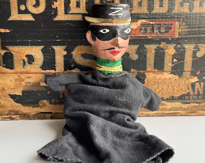 Antique Hand Puppet Paper Mache Papiermâché Head With Mask Zorro