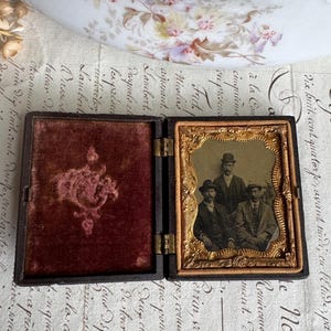 Antique Union Case Tintype Photograph- 1800&#39;s Portrait of Three Men in Original Thermoplastic Case