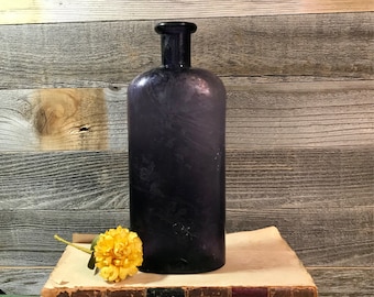 Large Vintage PURPLE BOTTLE- Antique Bottle Amethyst Glass- Farmhouse Kitchen Rustic Decor- Ornamental Glass- D12