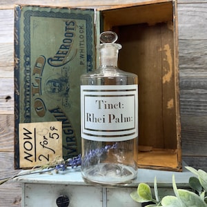 French Apothecary Bottle, Lettering on Front, Cabinet of Curiosities, 1800&#39;s Druggist, Collectible Pharmacy Medicine Bottle