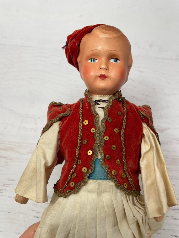 Vintage Doll With Celluloid Head Costume With Red Velvet Vest 14 Collectible Boy Doll European Etsy