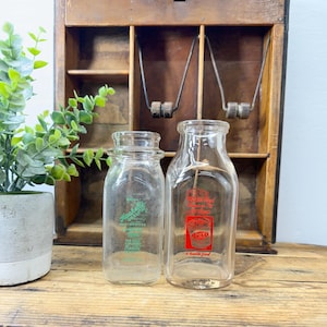 Vintage Milk Bottles, Farmhouse Kitchen Decor, Haskell&#39;s and Pet Milk, Half Pint Dairy Bottle
