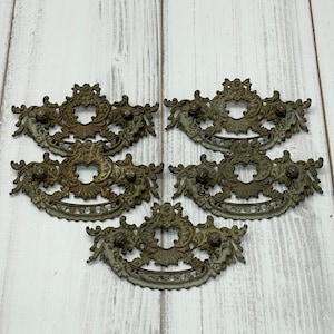 Vintage Furniture Hardware- Salvaged Drawer Pulls (5) Ornate Design Matching Pulls- Dresser Hardware