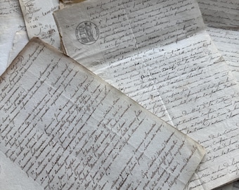 1800年代のフランスの手書きの手紙、アンティークの法的および個人的な