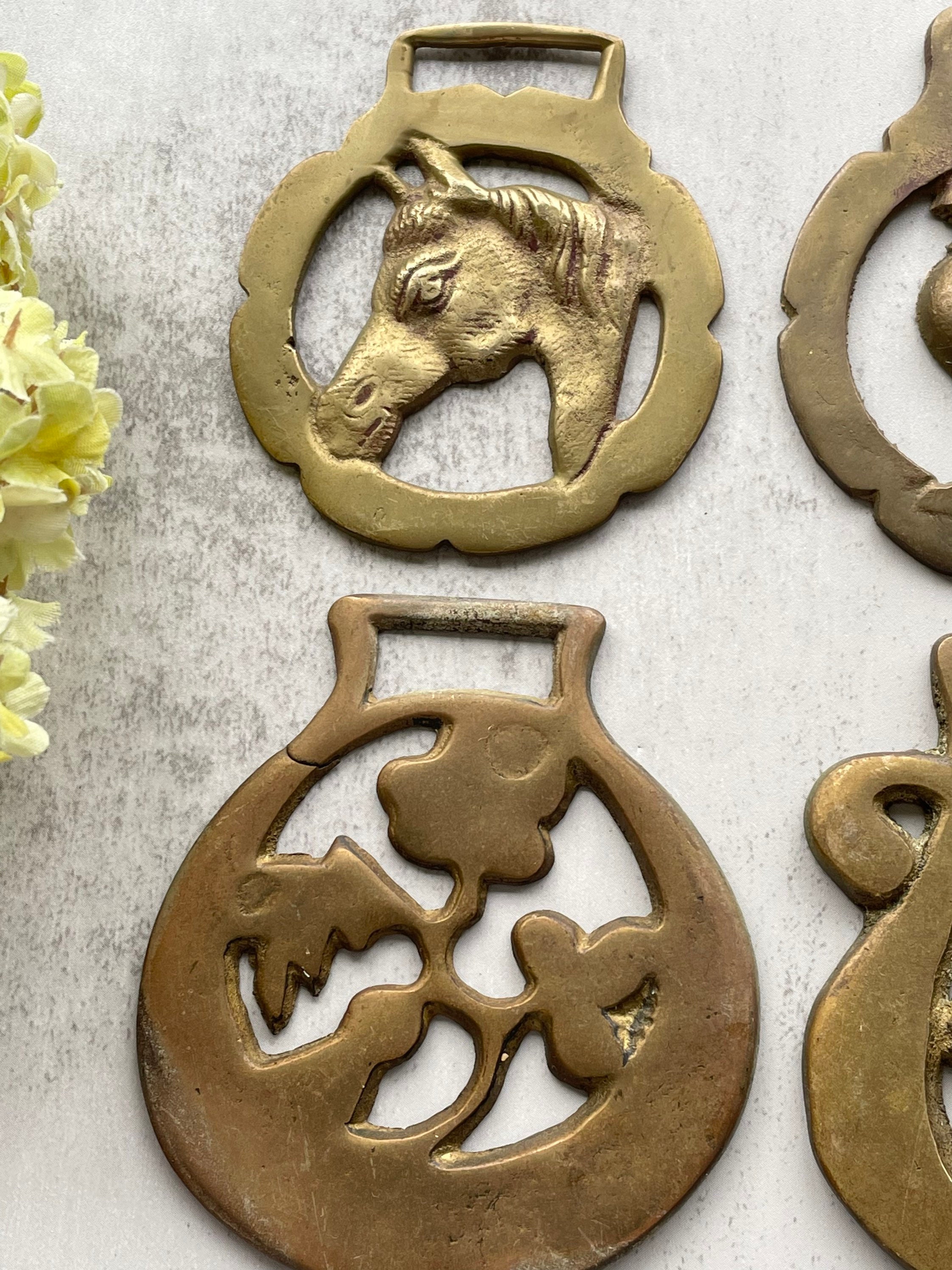 Vintage Brass European Horse Harness Badge Bridle Medallion Equestrian HORSE