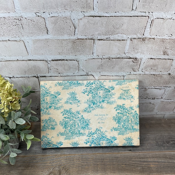 Vintage Lord & Taylor by Crane Gift Box with Toile Pattern in Blue and White- Fashion Decor