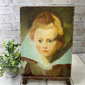 Vintage French Painting- Child with Big Expressive Eyes- Portrait- Original