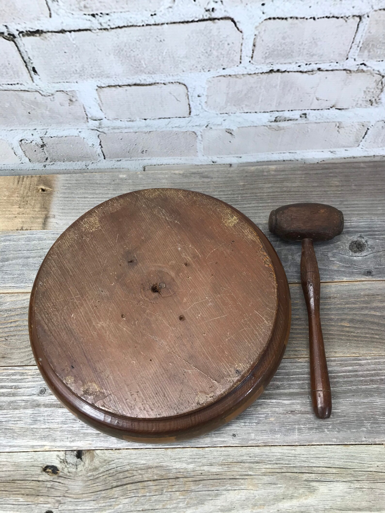 Vintage Wooden Nut Bowl with Mallet Hammer Mid Century Decor Etsy