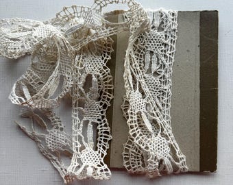 Dentelle Ancienne En Coton Fait Main - Blanc Fleuri - Pour Ameublement/décoration - Occasion Bon état