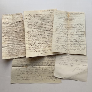 Paquete de cartas manuscritas francesas del siglo XIX, correspondencia legal y personal antigua