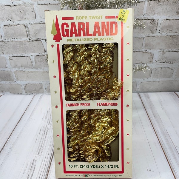 Vintage Gold Garland- Rope Twist Metalized Plastic Gold Tinsel- Mid Century Christmas Tree Decorating