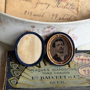 Antique Velvet Daguerreotype Case with Portrait of Man, Victorian Keepsake