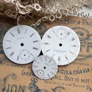 Vintage Porcelain Pocket Watch Faces, Black & White Steampunk and Altered Art, Numbers Watch Dials