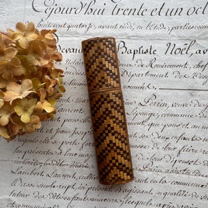 Antique Marquetry Needle Case with Striped Inner Sleeve, French