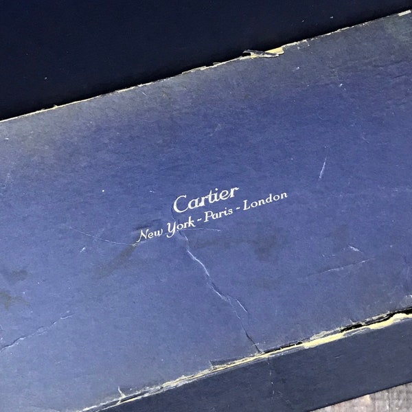 Vintage Cartier Box- Cardboard Blue Gift Box- Damaged- New York- Paris- London Luxury Goods Box