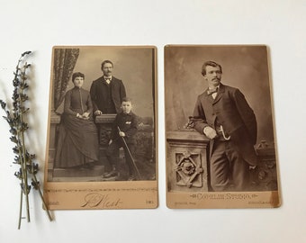 Vintage PHOTOS- Family- Man Husband and Wife- Sepia Toned Photographs Portraits Paper Ephemera- Victorian