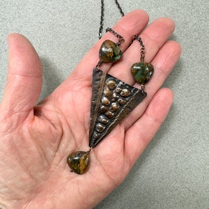 Handmade Necklace- Copper and Stone Textured Design- Artisan Jewelry