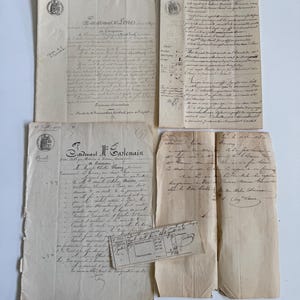 Antique French Documents, Early 1800&#39;s Handwritten Ephemera with Stamps and Seals