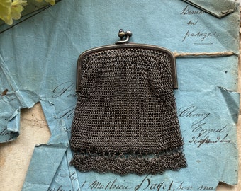 Antique Chatelaine Mesh Bag Miniature Chainmaille Mesh Purse Small Sized Purse Silver- Monnaie Pouch