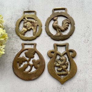 Vintage Brass Saddle Harness Bridle Medallions- Emblems- English Riding Equestrian- Horse- Countryside