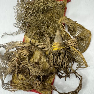 Antique French Gold Metallic Trim Lot- Ecclesiastical Fabric, Tassel, Netting & Embellishment Trim