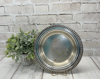 Vintage Round Silver on Copper Dish Plate- Vintage Wedding Reception Decor- Silver Plated