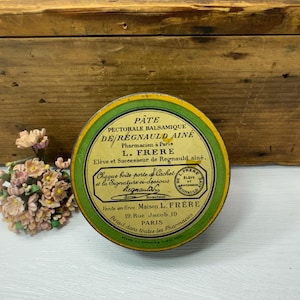 Antique French Apothecary Tin- Green & Beige from Paris- Collectible