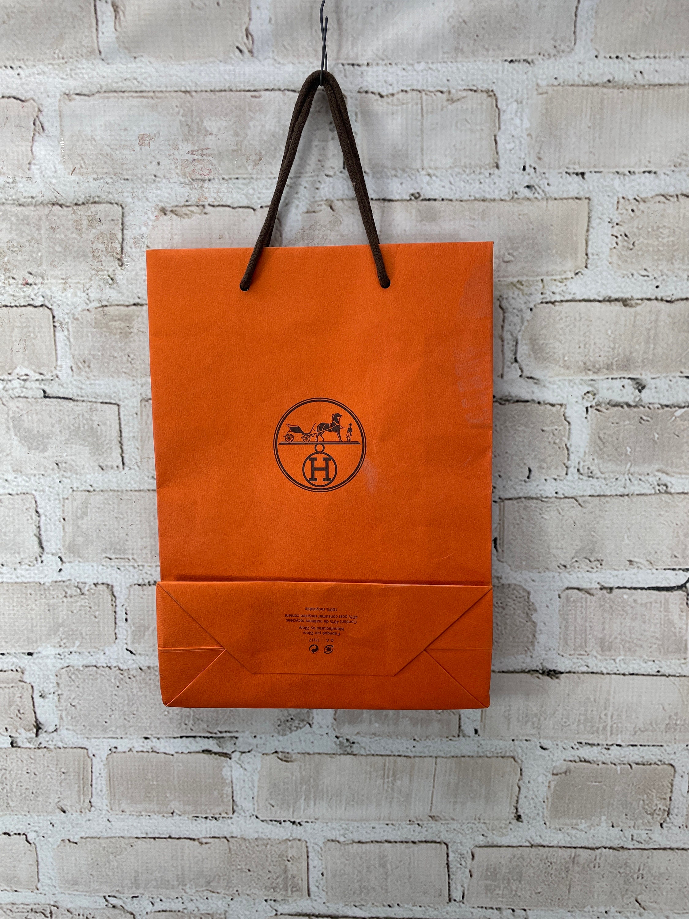 Hermes Authentic Shopping Bag, Large Paper Gift Bag 11x18.5x4” (empty)